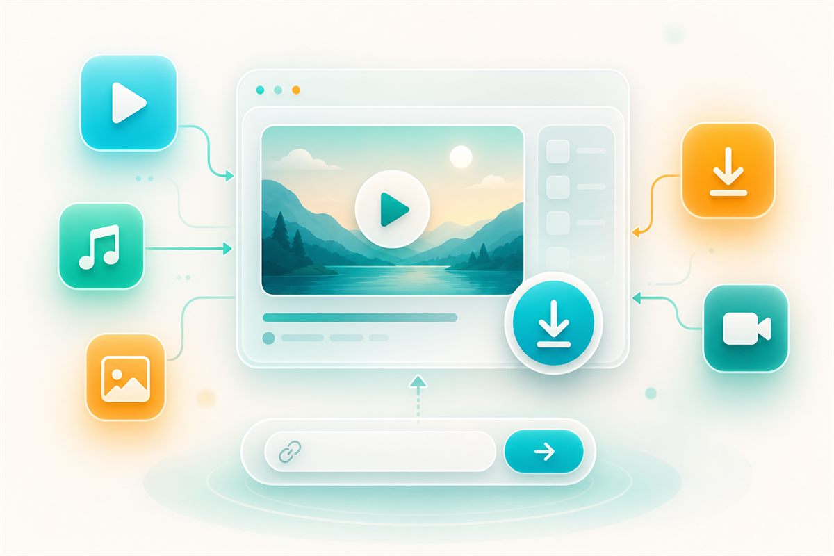 Videofish 介面正在解析影片連結,並提供影片、音訊與圖片下載